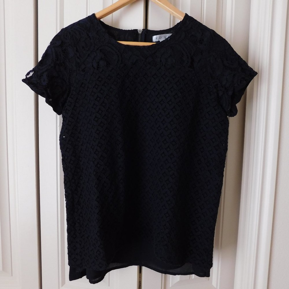 Women's DownEast Black Lace Lined Zip-up Top, Size M